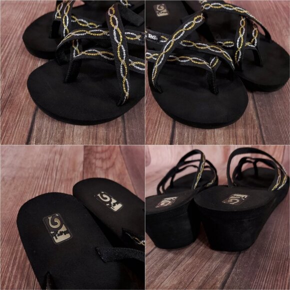 Teva Womens Size 6 Mush Mandalyn Ola 2 Black Gold Silver Wedge Sandals - Picture 8 of 14